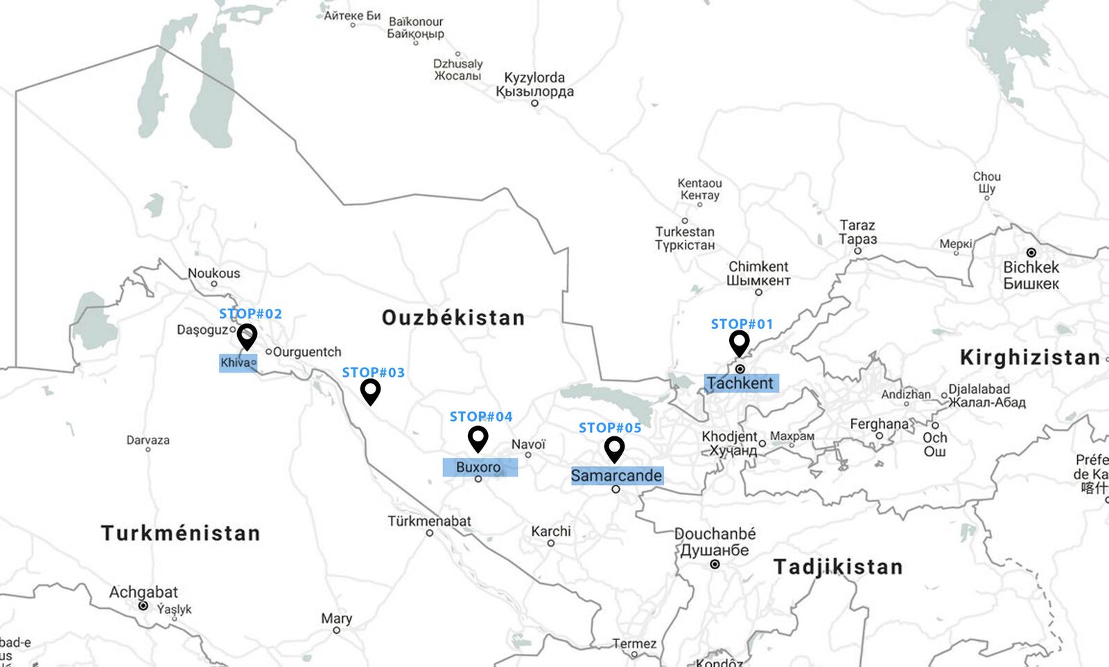 voyage-ouzbekistan-carte-itinéraire